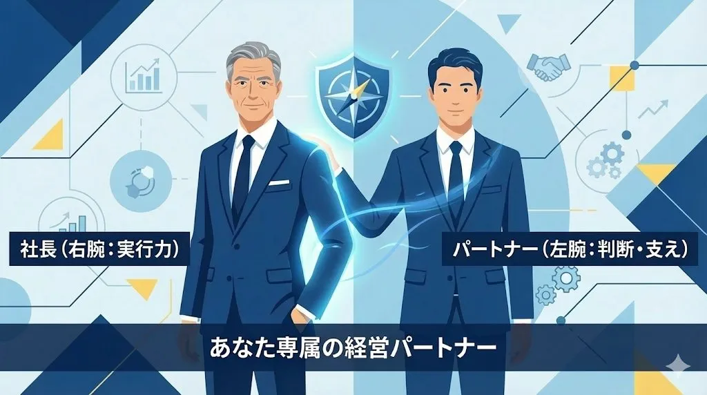 社長（右腕：実行力）とパートナー（左腕：判断・支え）— あなた専属の経営パートナー